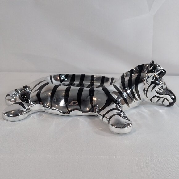 Fitz and Floyd Silver Zebra Soap Trinket Dish Faux Glaze MATCH BOOKENDS Vintage - Picture 4 of 16